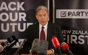 Winston Peters speaks to media after the SFO announcement on Tuesday.