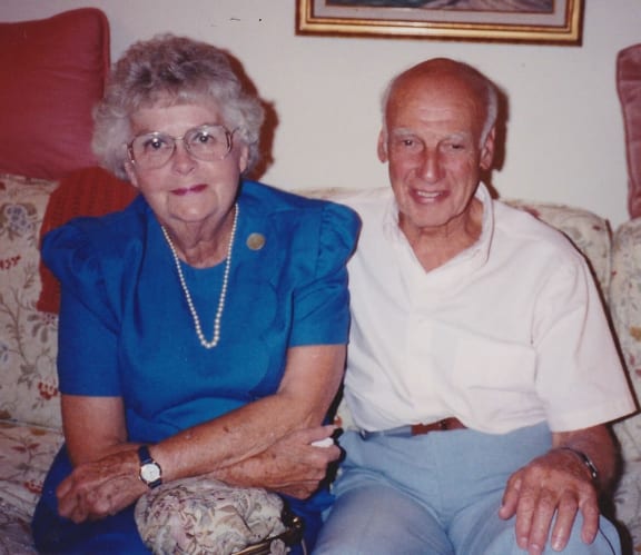 Robert "Bud" Romig, Handshaw's biological father, is on the right.