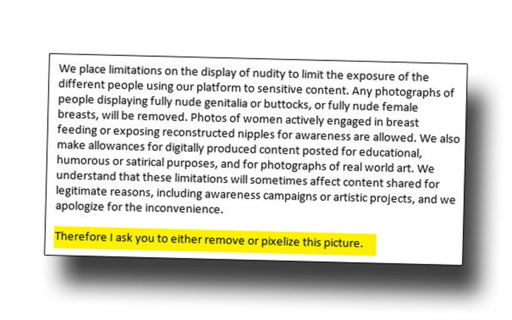 The message Facebook sent to Aftonposten after posting Nick Ut's famous photo.
