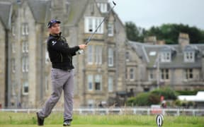 Ryan Fox tees off at the British Open.