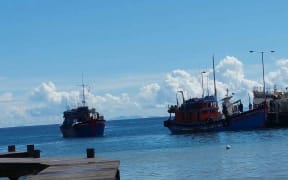 Vietnamese blue boats seized on Sunday in Solomon Islands Rennell and Bellona province, for allegedly fishing illegally off of Indispensable Reef, dock at the Patrol Boat Base in Honiara on Wednesday 29-03-2017.