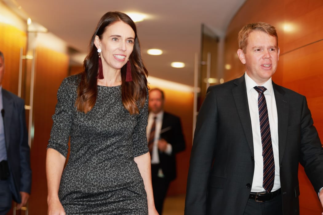 Jacinda Ardern and Chris Hipkins on their way to announce the trans-Tasman travel bubble start date.