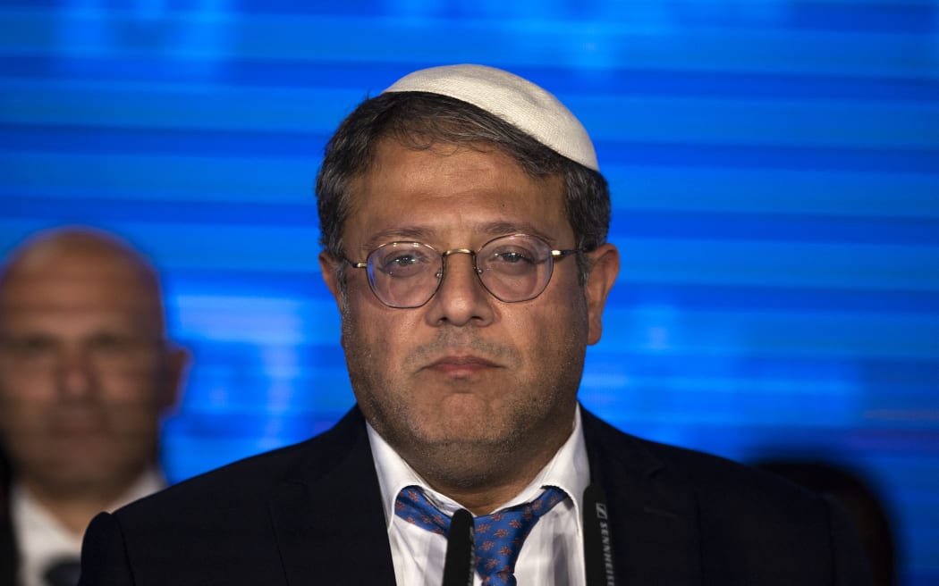 Leader of Israel's Otzma Yehudit (Jewish Power) far-right party Itamar Ben Gvir makes a speech in Eastern Jerusalem following Israel's general elections.