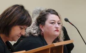 “Tooth Fairy” Claire Wihongi-Matene and lawyer Roslyn Park during sentencing in Kaikohe District Court.