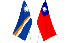 National flags of Taiwan and Republic of the Marshall Islands.