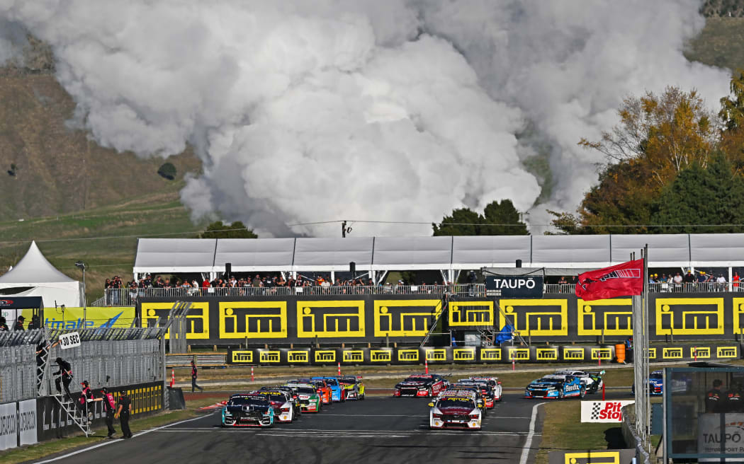 Supercars drivers line up in Taupo.