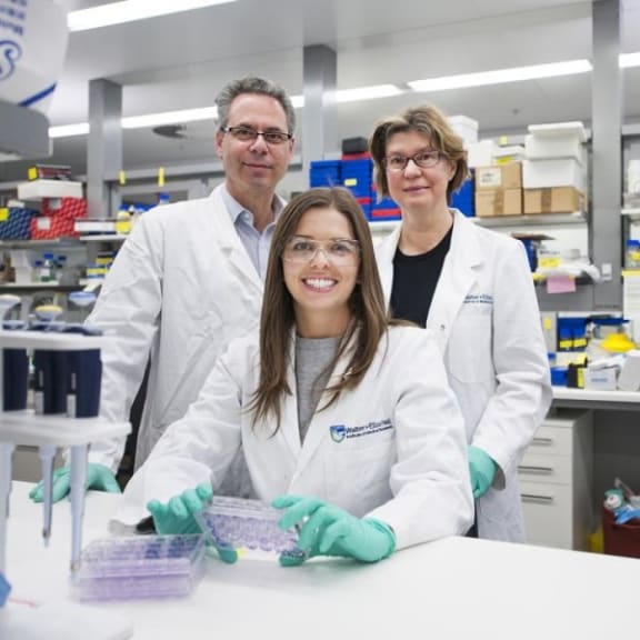 L-R) Professor Geoff Lindeman, Emma Nolan, Professor Jane Visvader.