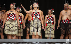 Te Kuru Marutea perform on the second day of Te Matatini 2025.