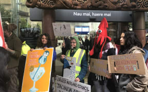 Protesters outside Auckland Council.
