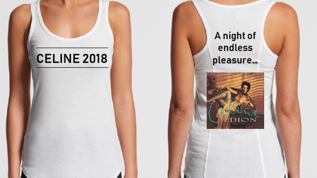 Andrea Wadsworth's custom Celine Dion fan shirt