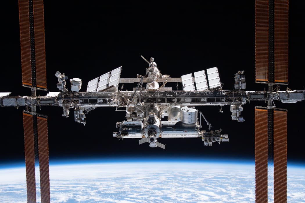 The International Space Station is pictured from the SpaceX Crew Dragon Endeavour during a fly around of the orbiting lab that took place following its undocking from the Harmony module’s space-facing port on 8 November, 2021.