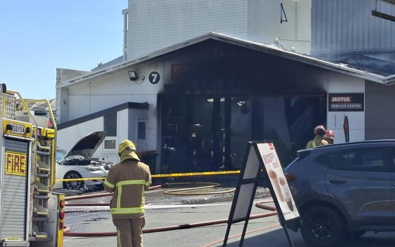 Nine fire trucks are at the scene of a large fire on Williamson Ave in Ponsonby.