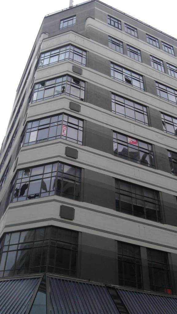 A damaged building in Featherston Street.
