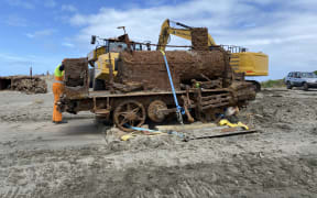 The Skunk locomotive found under the sands of South Mole in Whanganui.