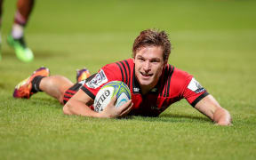 George Bridge of the Crusaders try. Crusaders vs. Lions. 2019 Investec Super Rugby. Christchurch Stadium, Christchurch, New Zealand. Friday 26 April 2019. © Copyright Photo: Martin Hunter / www.photosport.nz