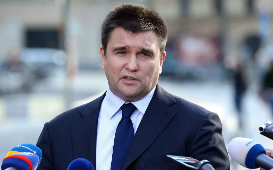 BRUSSELS, BELGIUM - FEBRUARY 18 : Minister of Foreign Affairs of Ukraine, Pawlo Klimkin holds a press conference outside the headquarters of the European Commission in Brussels, Belgium on February 18, 2019.