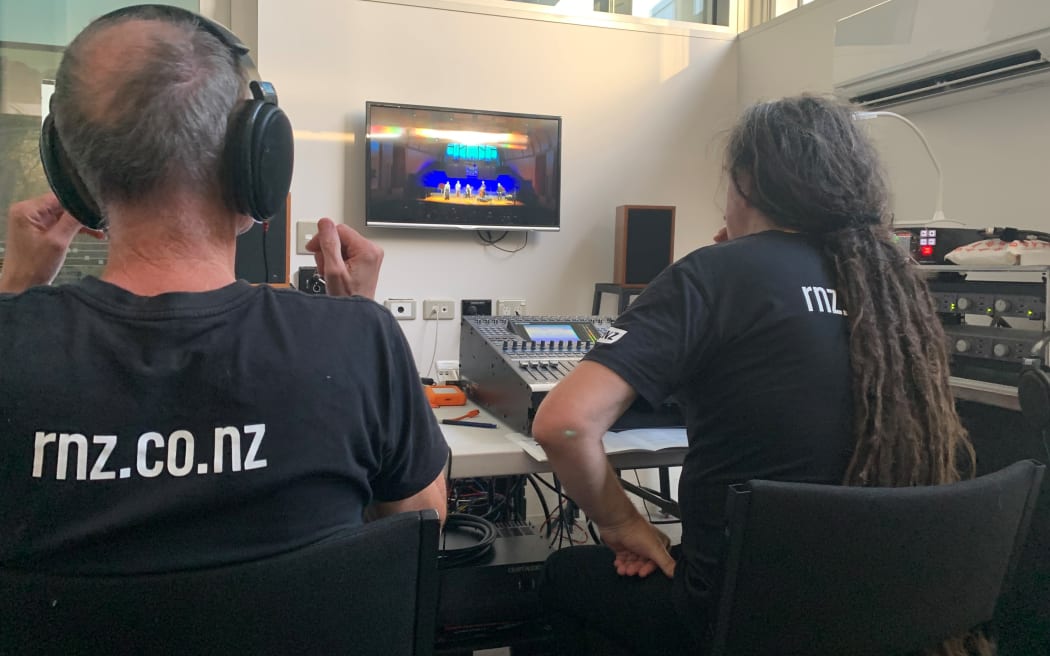 RNZ Concert team recording at the Nelson Adam Chamber Musical Festival 2024.