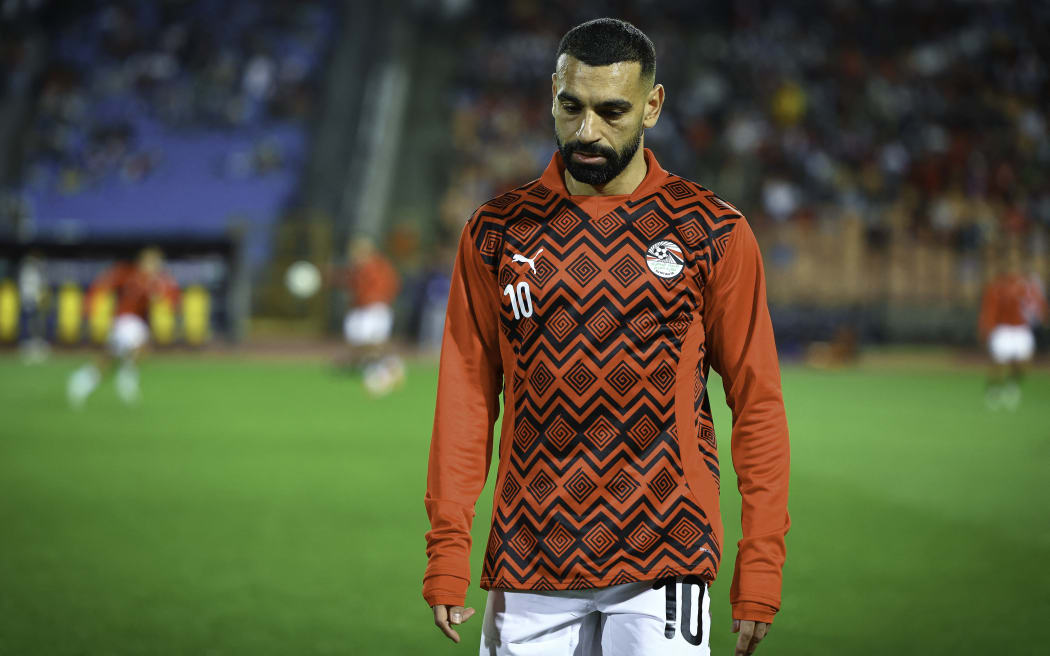 Mo Salah relaxing during the Warm up before the match between Egypt and Sierra Leone in the 6th Round of the FIFA World Cup 2026 CAF Qualifierson March 25, 2025. (Photo by Mohamed Tageldin / Middle East Images via AFP)