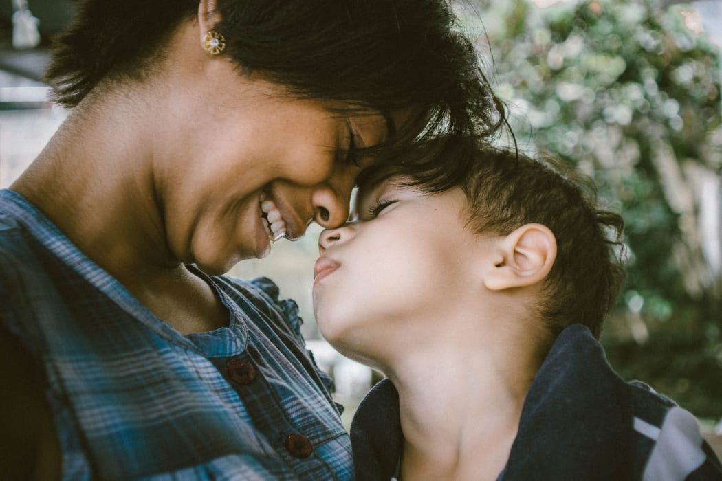 happy mother and son
