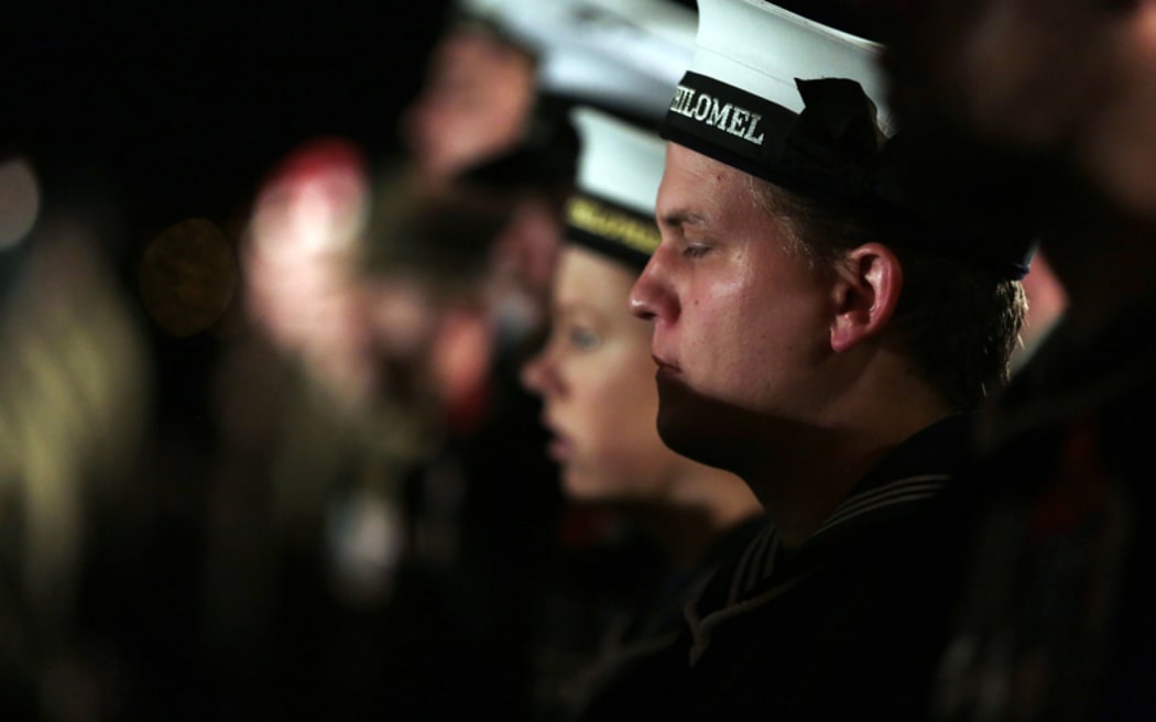Soldiers pay their respects at the Auckland War Museum.