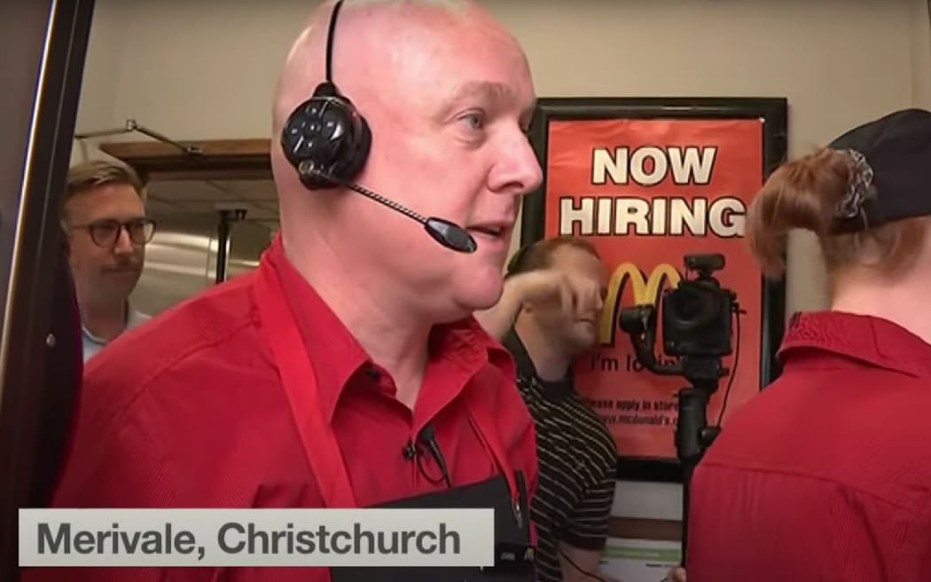 National leader Christopher Luxon works a shift at McDonald's Merivale