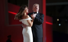 January: US President Donald Trump sings to the song "My Way" while dancing with first lady Melania Trump following his inauguration.