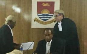 David Lambourne, standing right, sworn in as second the Judge to the High Court - Botaki ni Kabowi I Kiribati. 15 July 2024