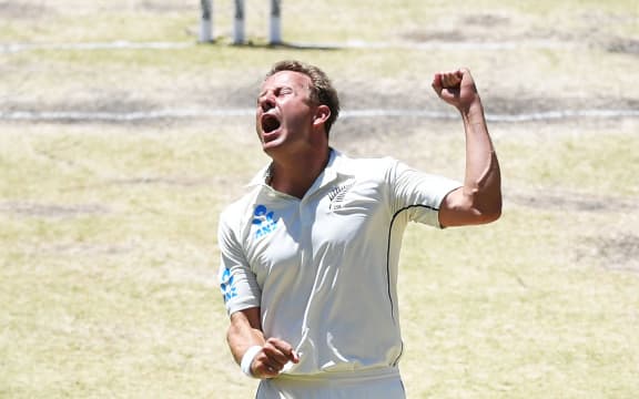 Black Caps bowler Neil Wagner celebrates a wicket.
