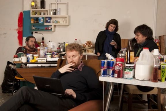 Wellington band Marineville in their studio kitchen.
