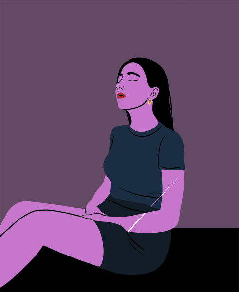 Lonely woman sitting and thinking, illustration.