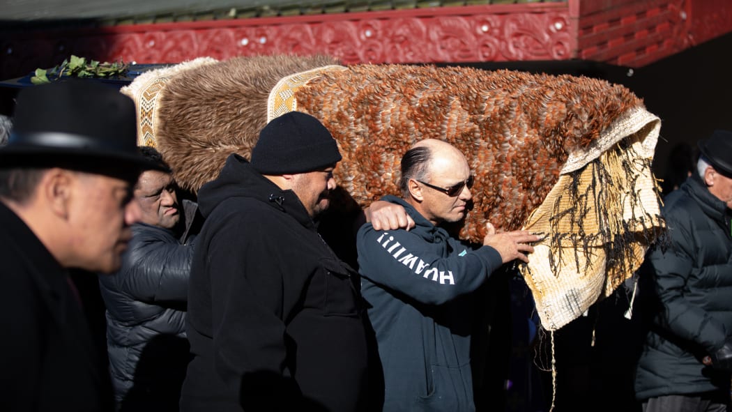Former Minister of Māori Affairs Koro Wētere was buried today at a family urupā near Te Kuiti. His body has been lying in state at Tūrangawaewae Marae since Saturday, when he died, a day after his 83rd birthday. His tūpāpaku will be taken to Ōparure Marae before being buried at a whānau urupā.