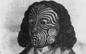 A drawing of Barnet Burns, with his full face Moko.