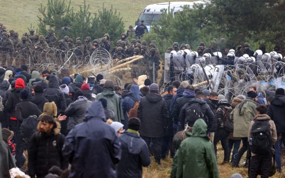 Irregular migrants continue to wait at the Polish-Belarusian border on 9 November, 2021 in Belarus.
