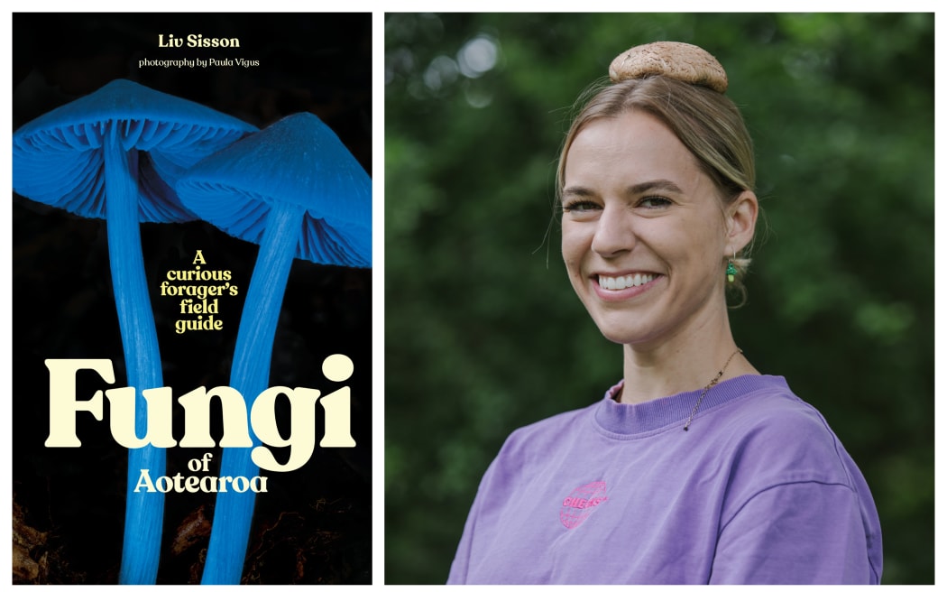 collage of Liv Sisson and her book "fungi of Aotearoa"