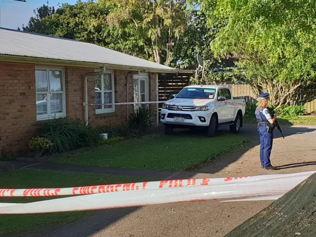 Armed police on Gibbs Road in Manurewa after a shooting.