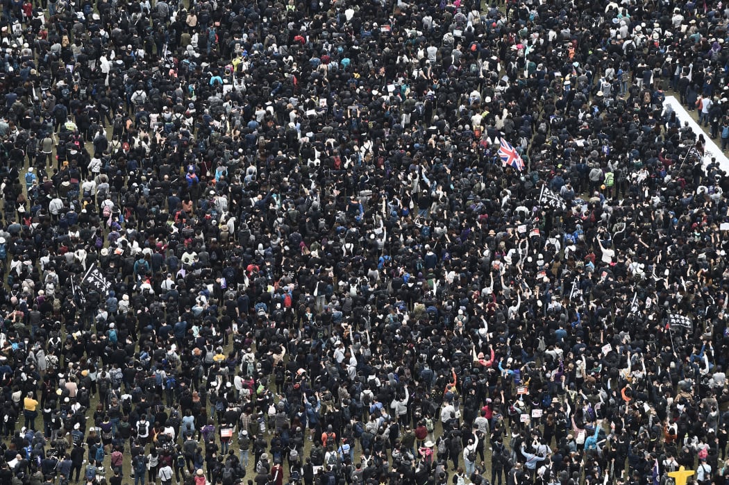 Thousands of people gathered in Victoria Park in the Causeway Bay area ahead of a planned pro-democracy march in Hong Kong on January 1, 2020.