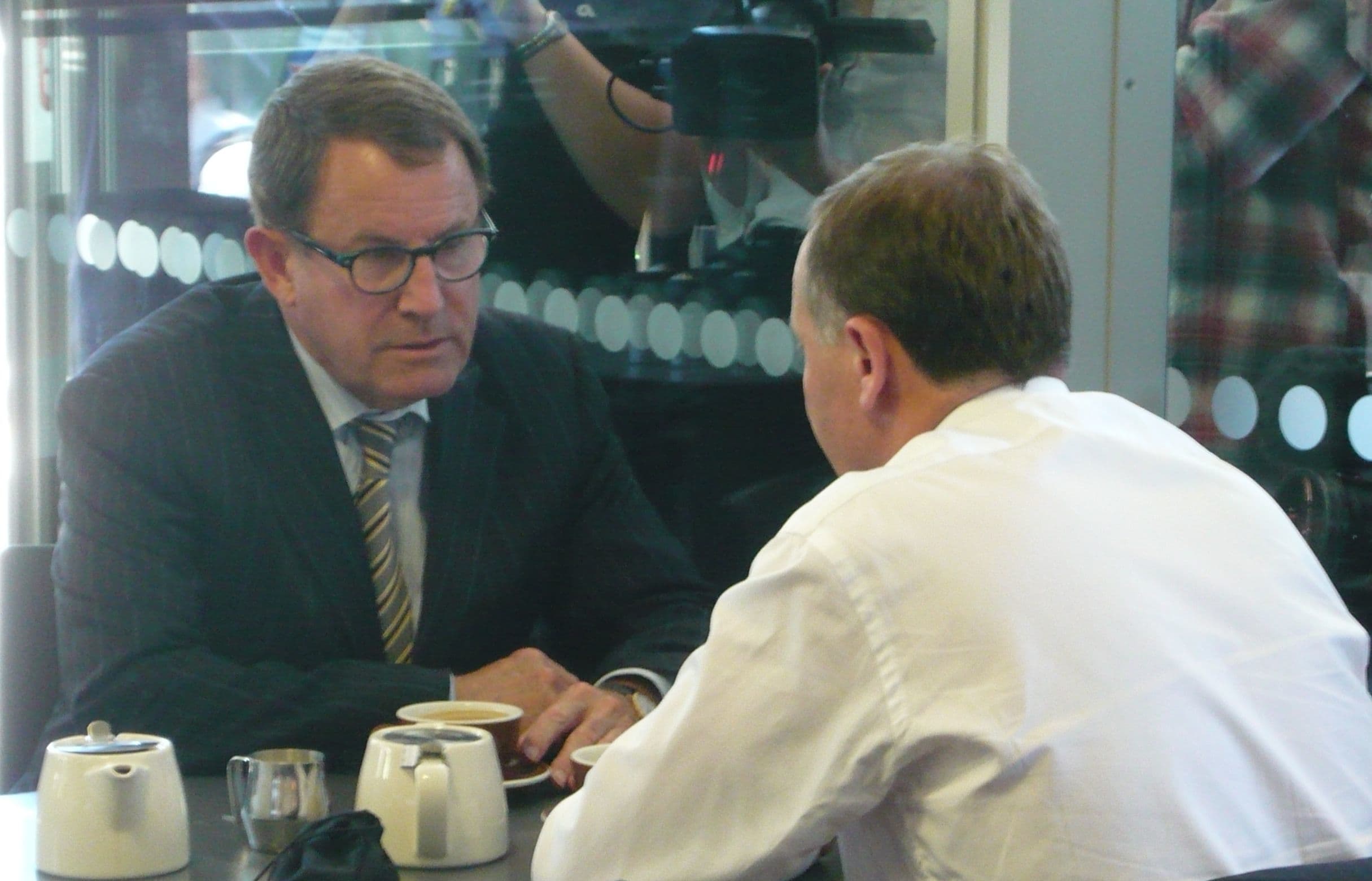 John Banks and John Key at the cafe in November 2011.