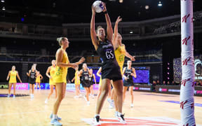 Maia Wilson of the Silver Ferns takes a ball under pressure from Sarah Klau of the Diamonds during the 1st Constellation Cup netball test at Horncastle Arena, Christchurch, New Zealand, 2nd March 2021.