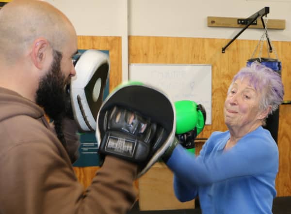 Abel Ripene and Marguerite sparring at the Wairarapa Boxing Academy.
