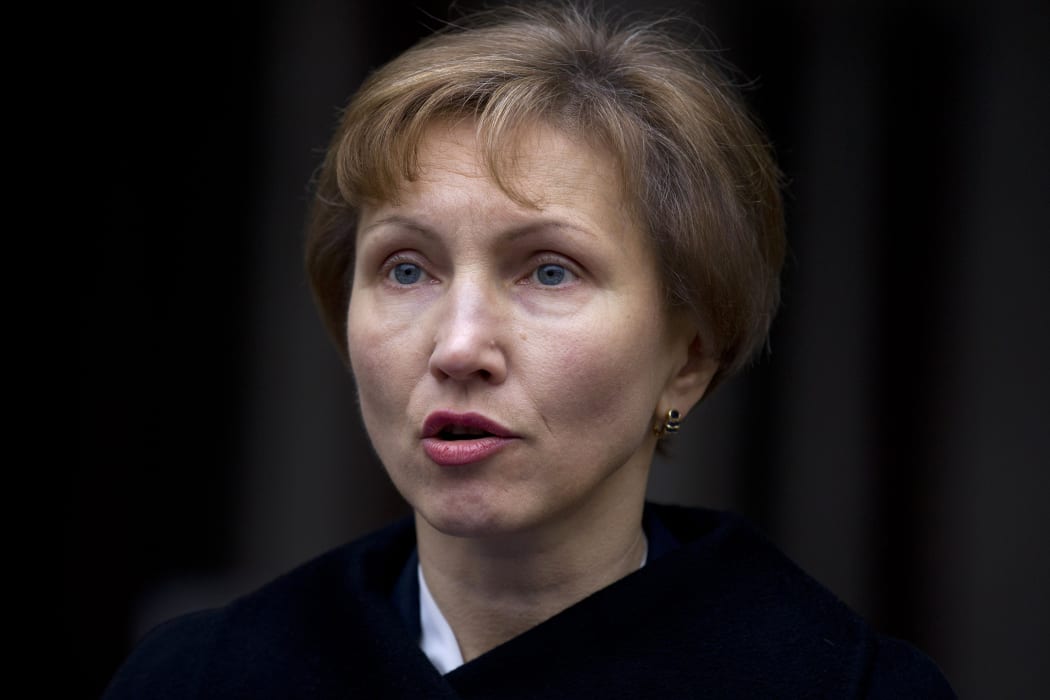 Marina Litvinenko, widow of Russian former spy Alexander Litvinenko, addresses journalists outside the Royal Courts of Justice in central London on Janurary 21, 2016.