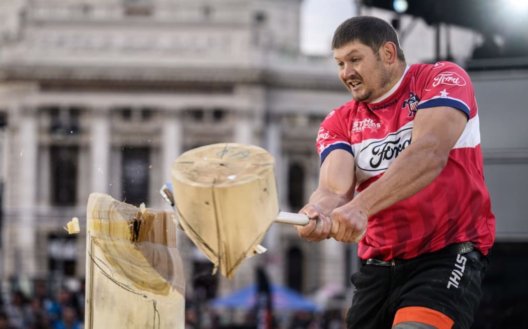 Reigning Individual world champion Jason Lentz of Australia was second at Rathausplatz, Vienna, Austria - Timbersports World Trophy in Vienna.
