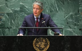 NEW YORK, NEW YORK - SEPTEMBER 20: President of Ecuador Guillermo Lasso Mendoza speaks during the United Nations General Assembly (UNGA) at the United Nations headquarters on September 20, 2023 in New York City. Heads of states and governments from at least 145 countries are gathered for the 78th UNGA session amid the ongoing war in Ukraine and natural disasters such as earthquakes, floods and fires around the globe.   Michael M. Santiago/Getty Images/AFP (Photo by Michael M. Santiago / GETTY IMAGES NORTH AMERICA / Getty Images via AFP)