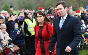 Princess Eugenie of York and her husband Jack Brooksbank arrive for the Royal Family's traditional Christmas Day service in eastern England, on December 25, 2018.