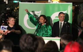Green Party co-leaders Marama Davidson and James Shaw on election night.