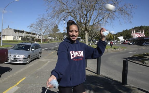 Young woman with poi in Kawerau
