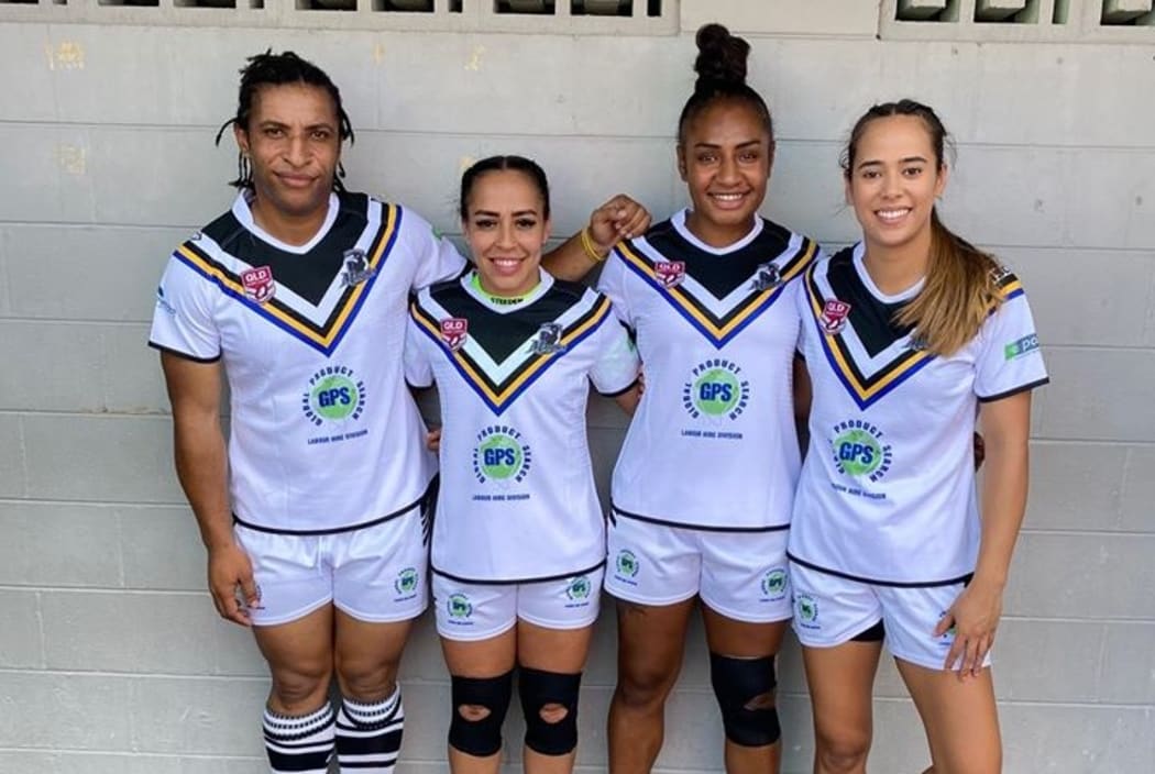 Elsie Albert with her new team mates at the Souths Logan Magpies rugby league club