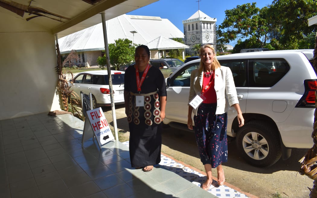 Election observer, the British High Commissioner to Tonga, HE Lucy Joyce, visits a Tongatapu 3 polling station at Joseph's Catholic Church Hall, today. Nuku'alofa, 18 November 2021.