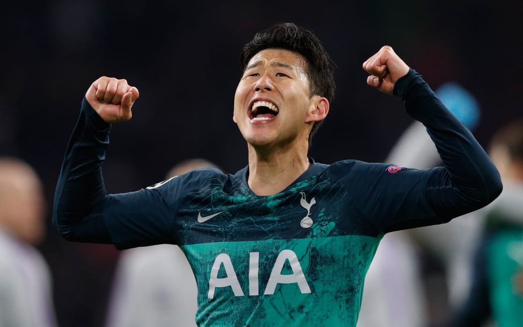 Tottenham's South Korean forward Heung-min Son celebrates winning the Champions League semi-final against Ajax Amsterdam.
