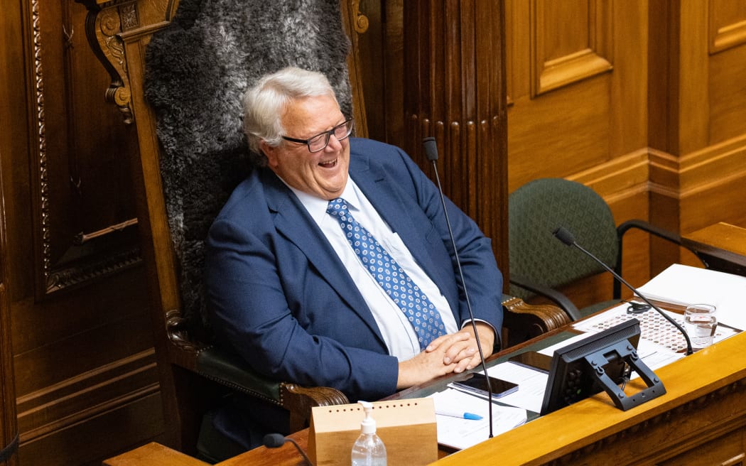Parliament's Speaker, Gerry Brownlee laughs in response to a speech.