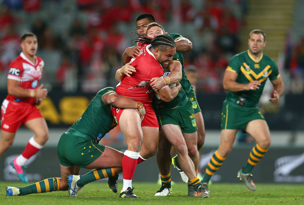 Konrad Hurrell tests the Kangaroos defence.